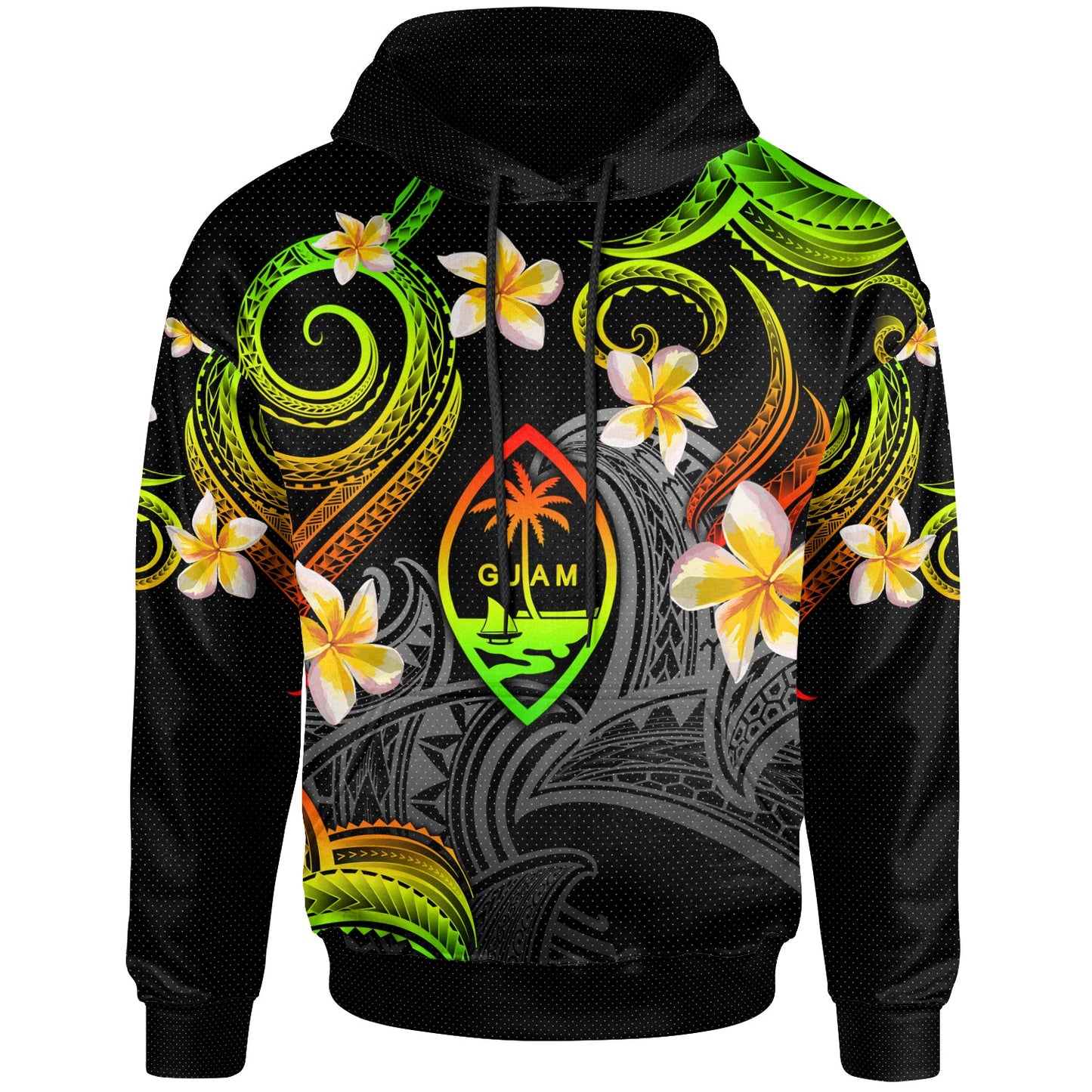 Guam Hoodie - Custom Personalised Polynesian Waves with Plumeria Flowers (Reggae)