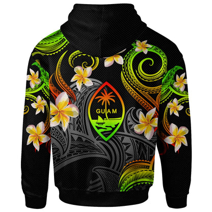 Guam Hoodie - Custom Personalised Polynesian Waves with Plumeria Flowers (Reggae)