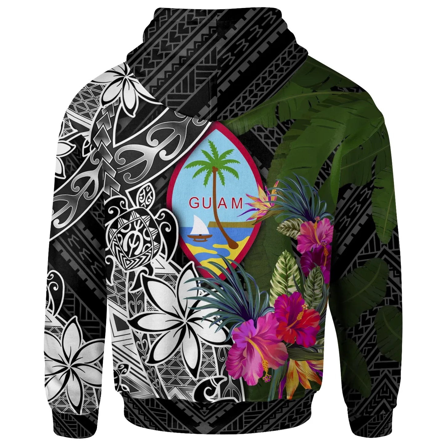 Guam Hoodie - Turtle Plumeria Banana Leaf