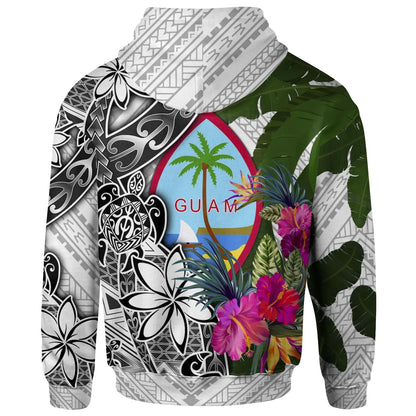 Guam Hoodie White - Turtle Plumeria Banana Leaf
