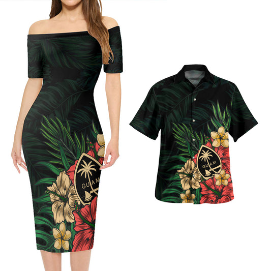Guam Combo Short Sleeve Dress And Shirt Guam Leaf Tropical