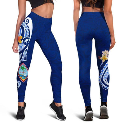 Guam Legging - Guam Seal Polynesian Patterns Plumeria (Blue)