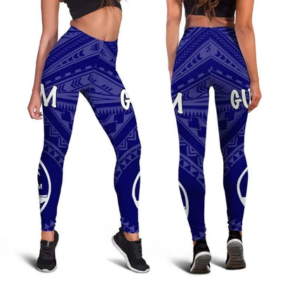 Guam Legging - Guam Seal With Polynesian Tattoo Style (Blue)
