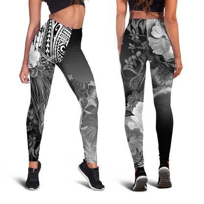 Guam Legging - Humpback Whale with Tropical Flowers (White)