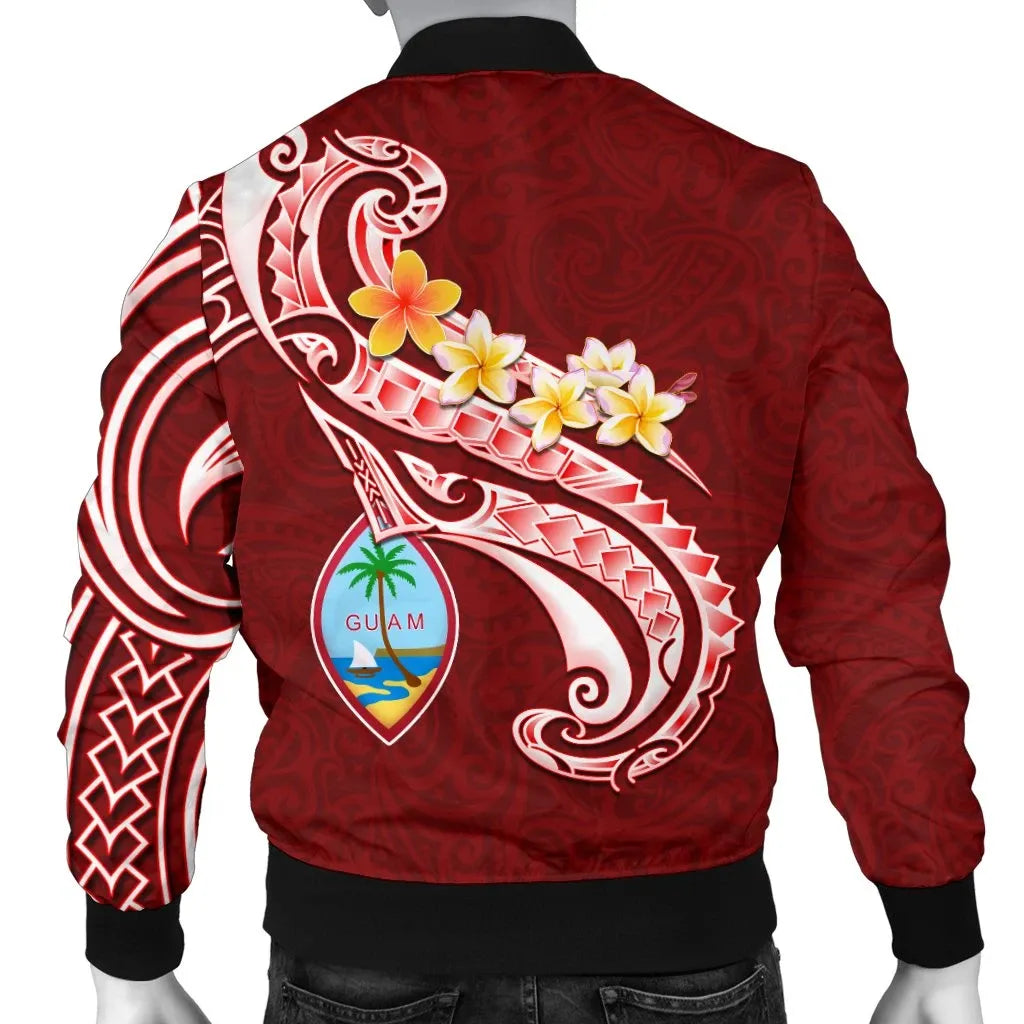 Guam Bomber Jacket - Guam Seal Polynesian Patterns Plumeria (Red)