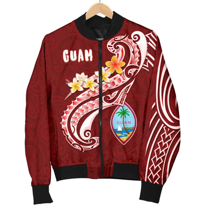 Guam Bomber Jacket - Guam Seal Polynesian Patterns Plumeria (Red)