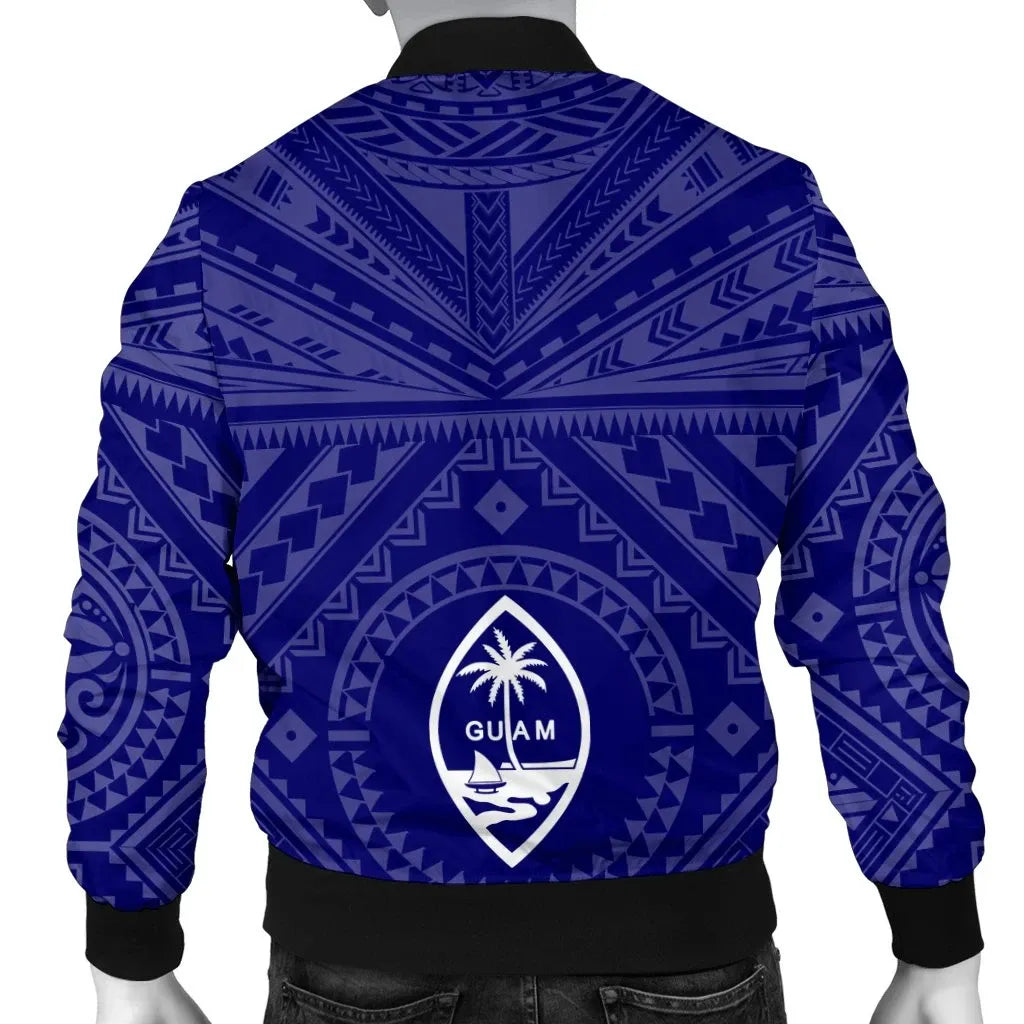 Guam Bomber Jacket - Guam Seal With Polynesian Tattoo Style (Blue)