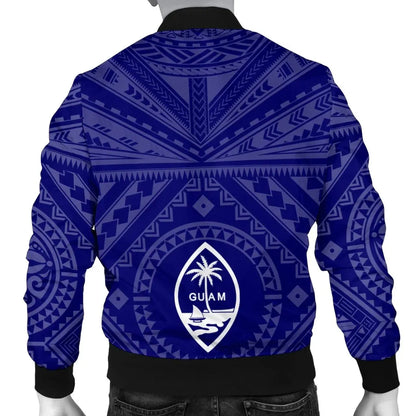 Guam Bomber Jacket - Guam Seal With Polynesian Tattoo Style (Blue)