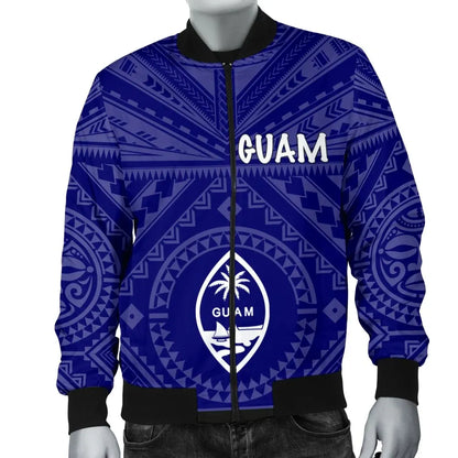 Guam Bomber Jacket - Guam Seal With Polynesian Tattoo Style (Blue)