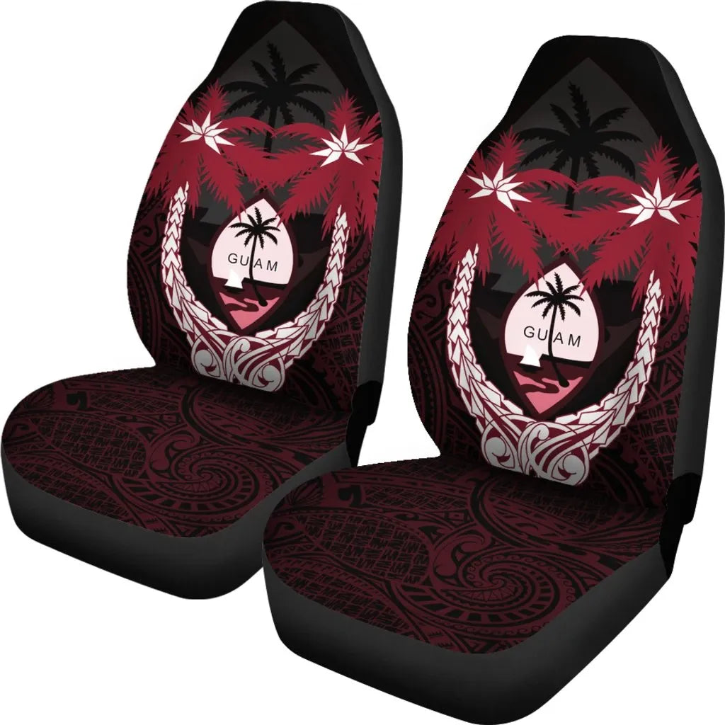 Guam Micronesian Niyok Car Seat Covers - Guam Coat Of Arms Coconut Tree (Set of 2)