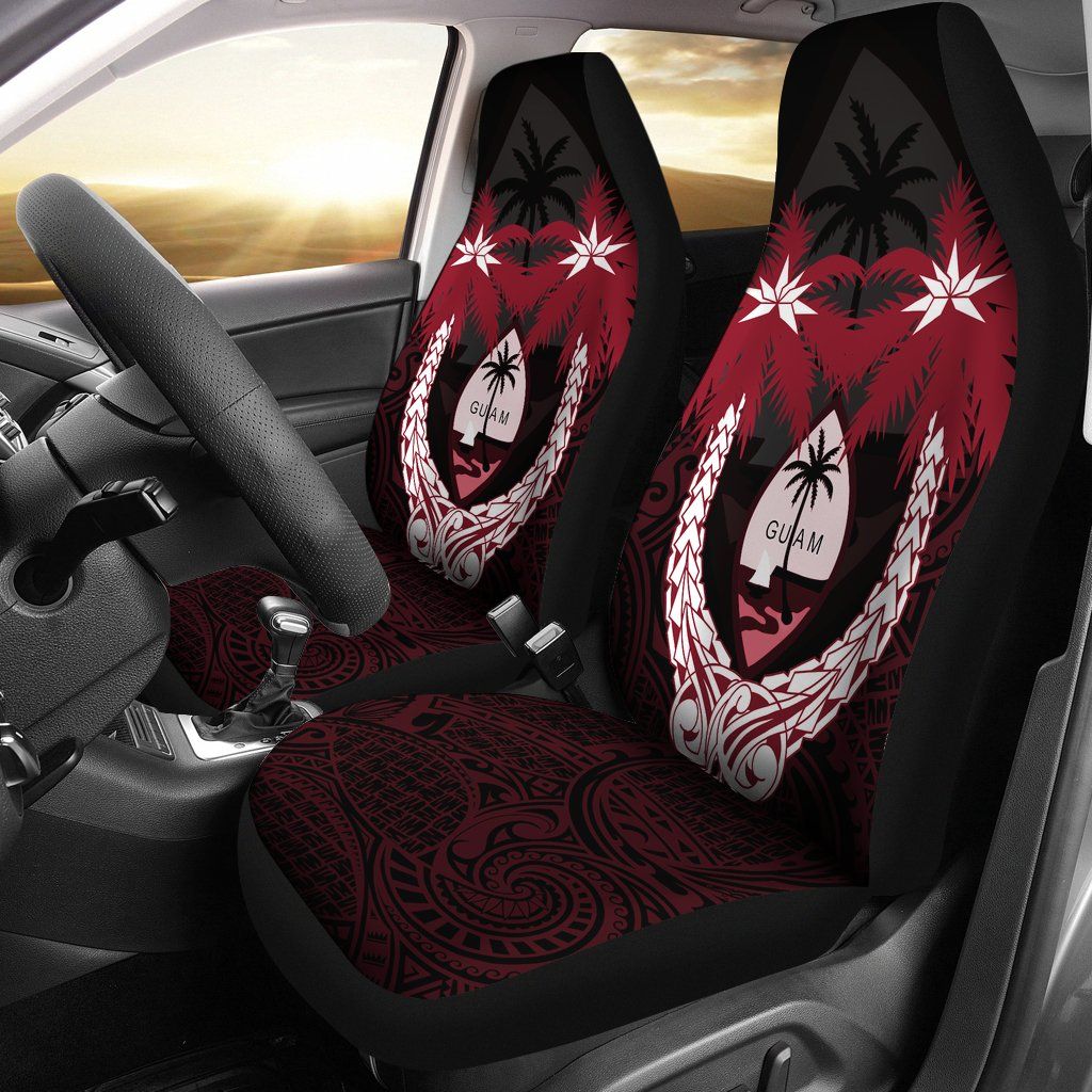 Guam Micronesian Niyok Car Seat Covers - Guam Coat Of Arms Coconut Tree (Set of 2)