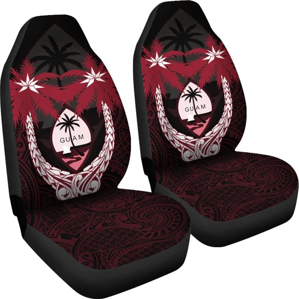 Guam Micronesian Niyok Car Seat Covers - Guam Coat Of Arms Coconut Tree (Set of 2)