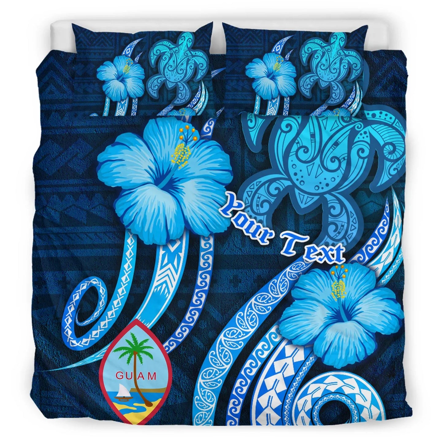 Guam Personalised Bedding Set - Turtle And Tribal Tattoo Of Polynesian