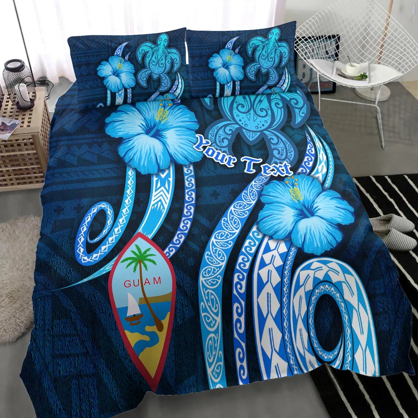 Guam Personalised Bedding Set - Turtle And Tribal Tattoo Of Polynesian