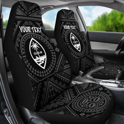 Guam Personalised Car Seat Covers - Guam Seal With Polynesian Tattoo Style (Black)