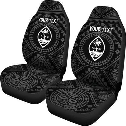 Guam Personalised Car Seat Covers - Guam Seal With Polynesian Tattoo Style (Black)