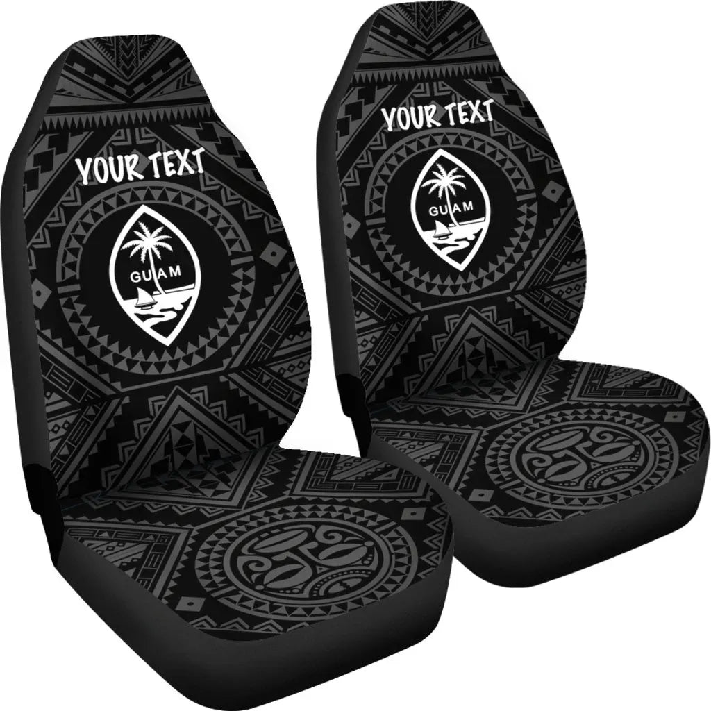 Guam Personalised Car Seat Covers - Guam Seal With Polynesian Tattoo Style (Black)