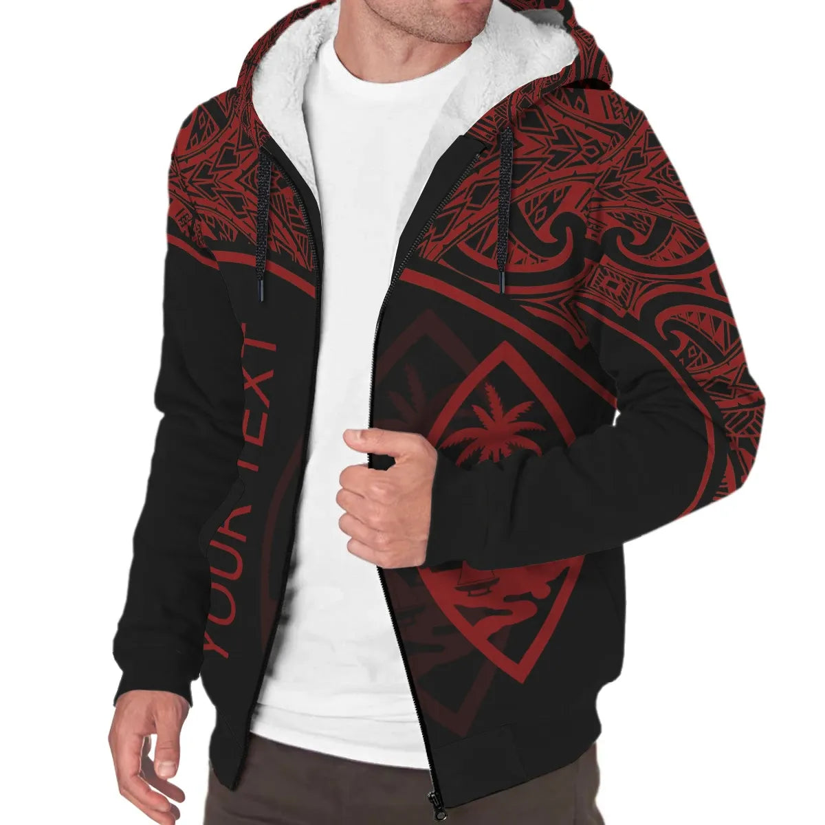 Guam Personalised Custom Polynesian Sherpa Hoodie - Curve Red