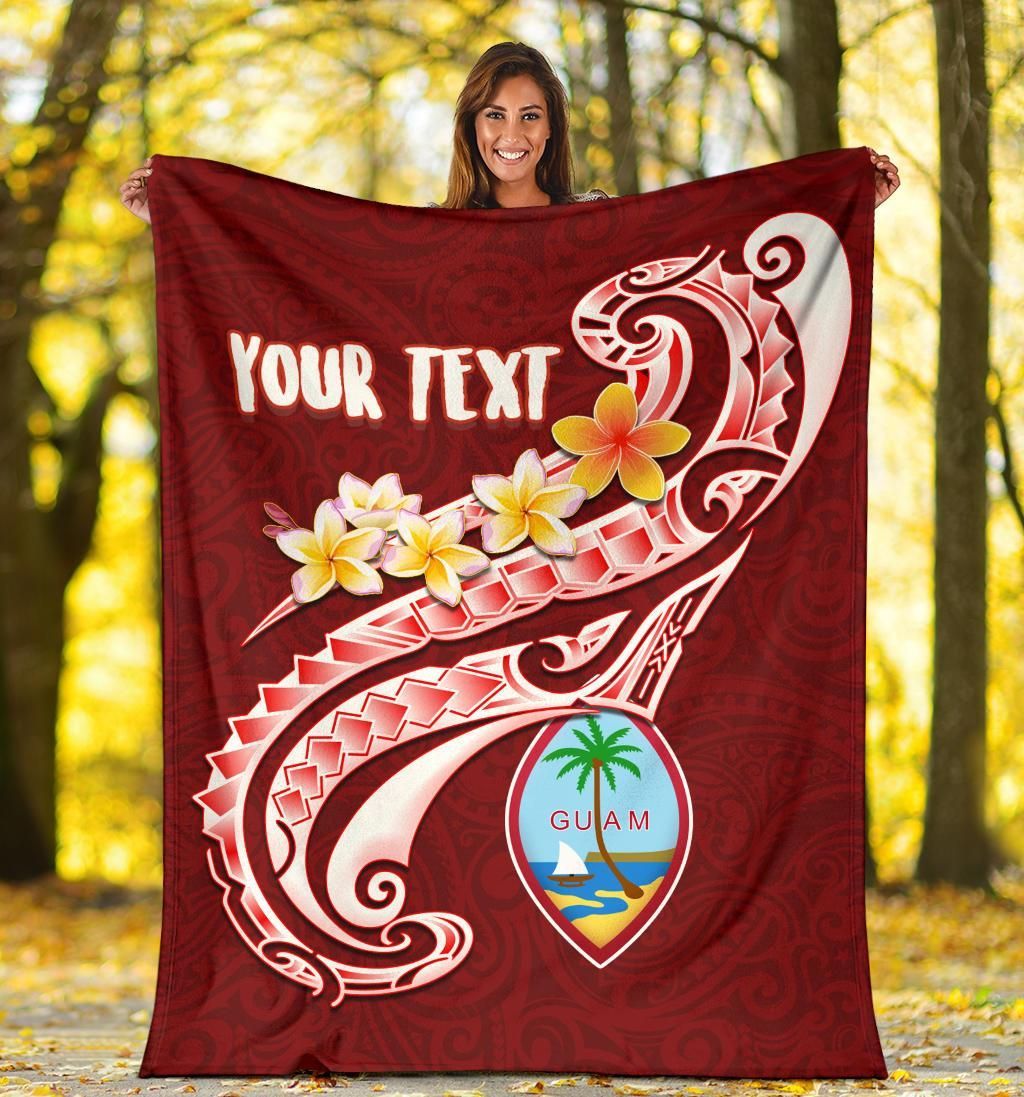 Guam Personalised Premium Blanket - Guam Seal Polynesian Patterns Plumeria (Red)