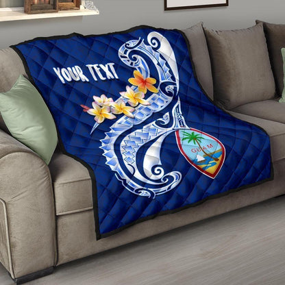 Guam Personalised Premium Quilt - Guam Seal Polynesian Patterns Plumeria (Blue)