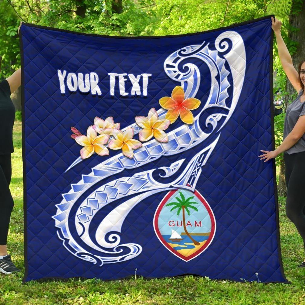 Guam Personalised Premium Quilt - Guam Seal Polynesian Patterns Plumeria (Blue)
