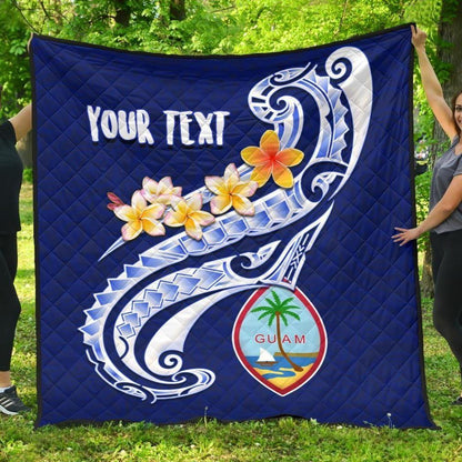 Guam Personalised Premium Quilt - Guam Seal Polynesian Patterns Plumeria (Blue)