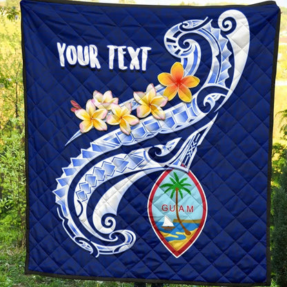 Guam Personalised Premium Quilt - Guam Seal Polynesian Patterns Plumeria (Blue)