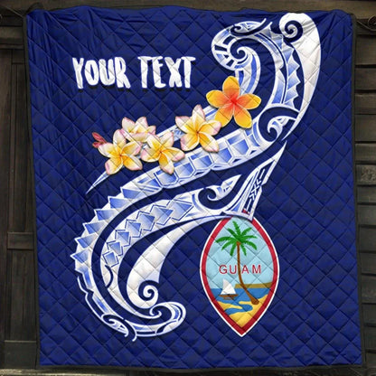 Guam Personalised Premium Quilt - Guam Seal Polynesian Patterns Plumeria (Blue)