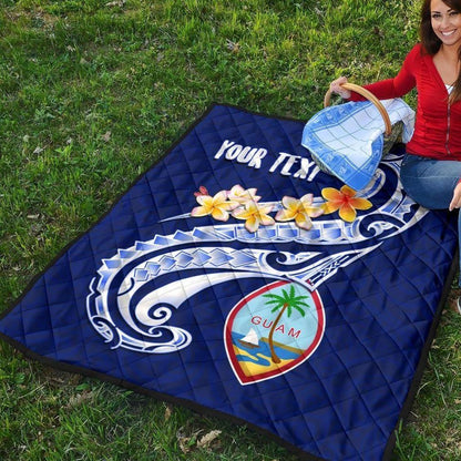 Guam Personalised Premium Quilt - Guam Seal Polynesian Patterns Plumeria (Blue)