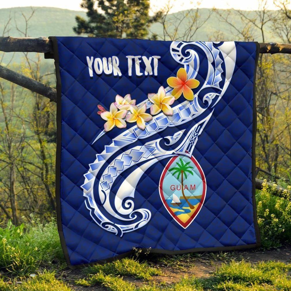 Guam Personalised Premium Quilt - Guam Seal Polynesian Patterns Plumeria (Blue)