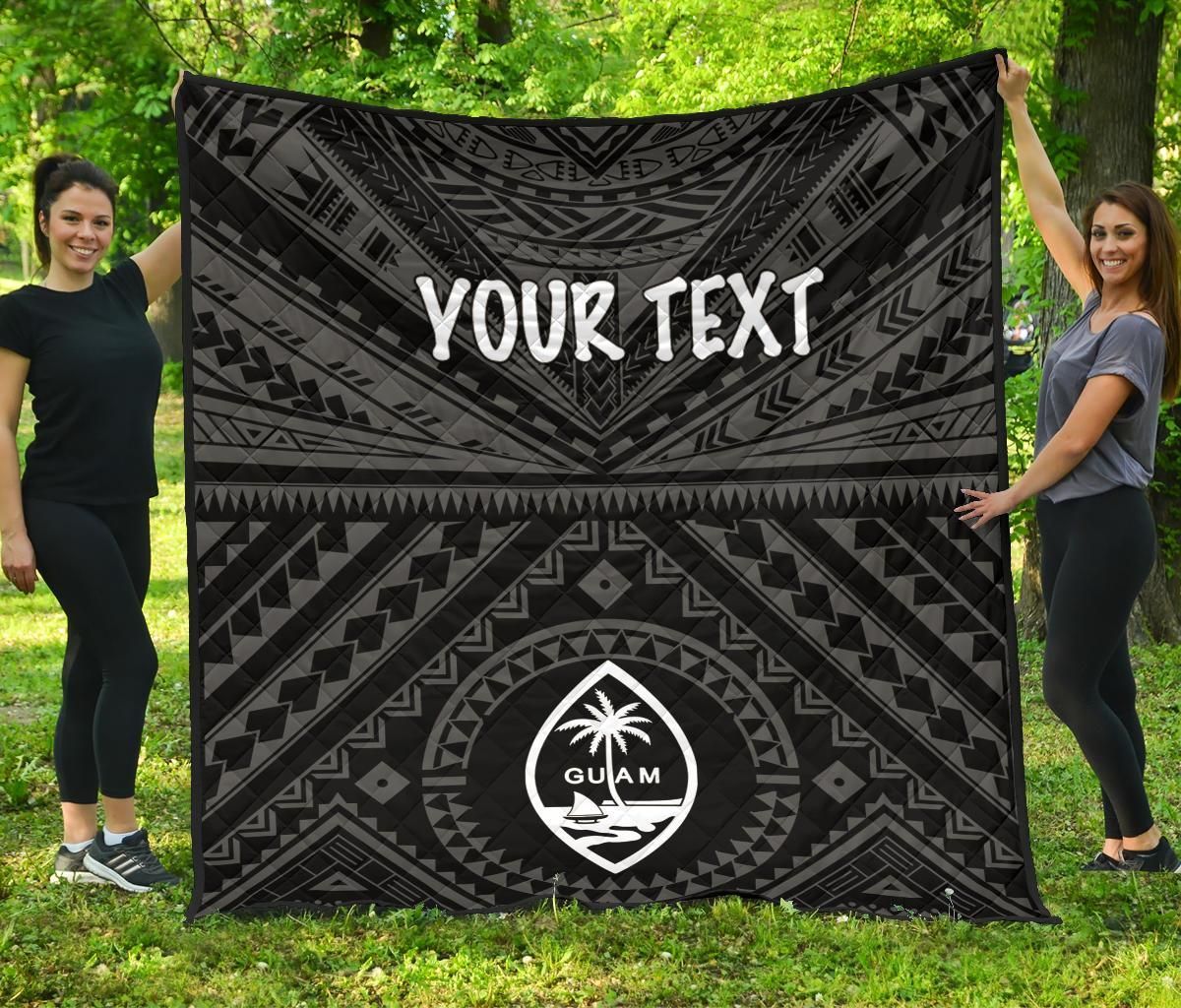 Guam Personalised Premium Quilt - Guam Seal With Polynesian Tattoo Style (Black)