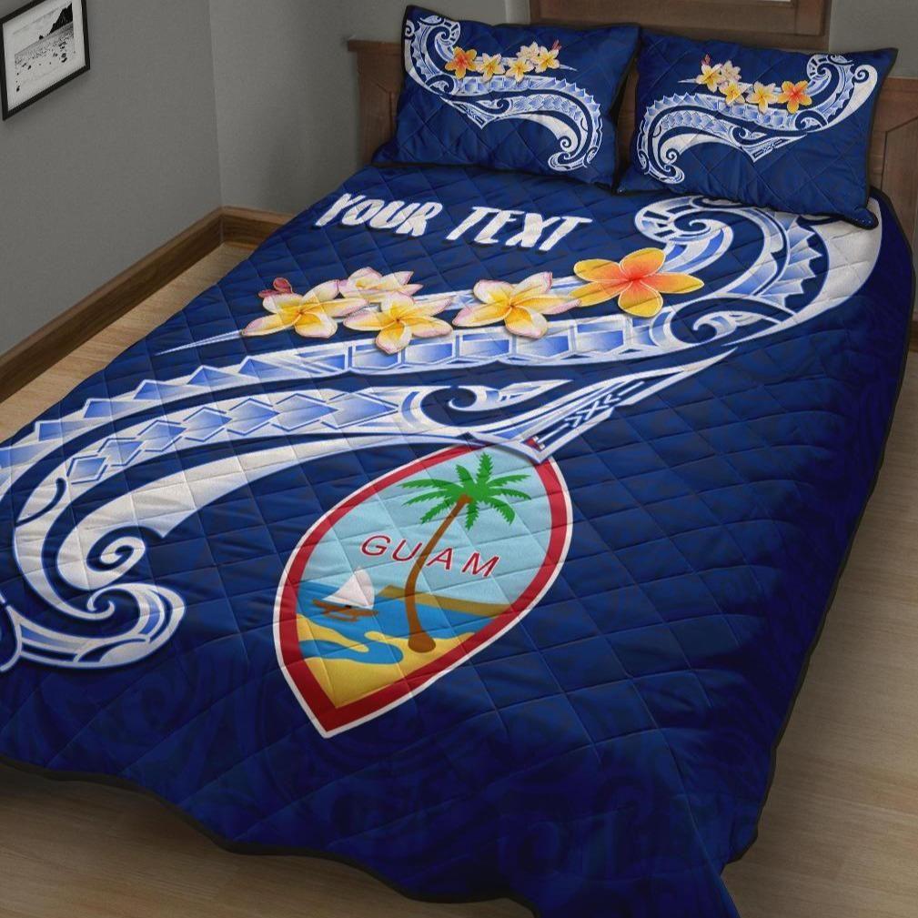 Guam Personalised Quilt Bed Set - Guam Seal Polynesian Patterns Plumeria (Blue)