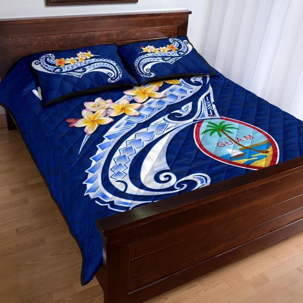 Guam Personalised Quilt Bed Set - Guam Seal Polynesian Patterns Plumeria (Blue)