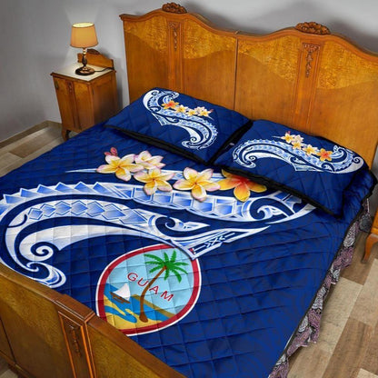 Guam Personalised Quilt Bed Set - Guam Seal Polynesian Patterns Plumeria (Blue)
