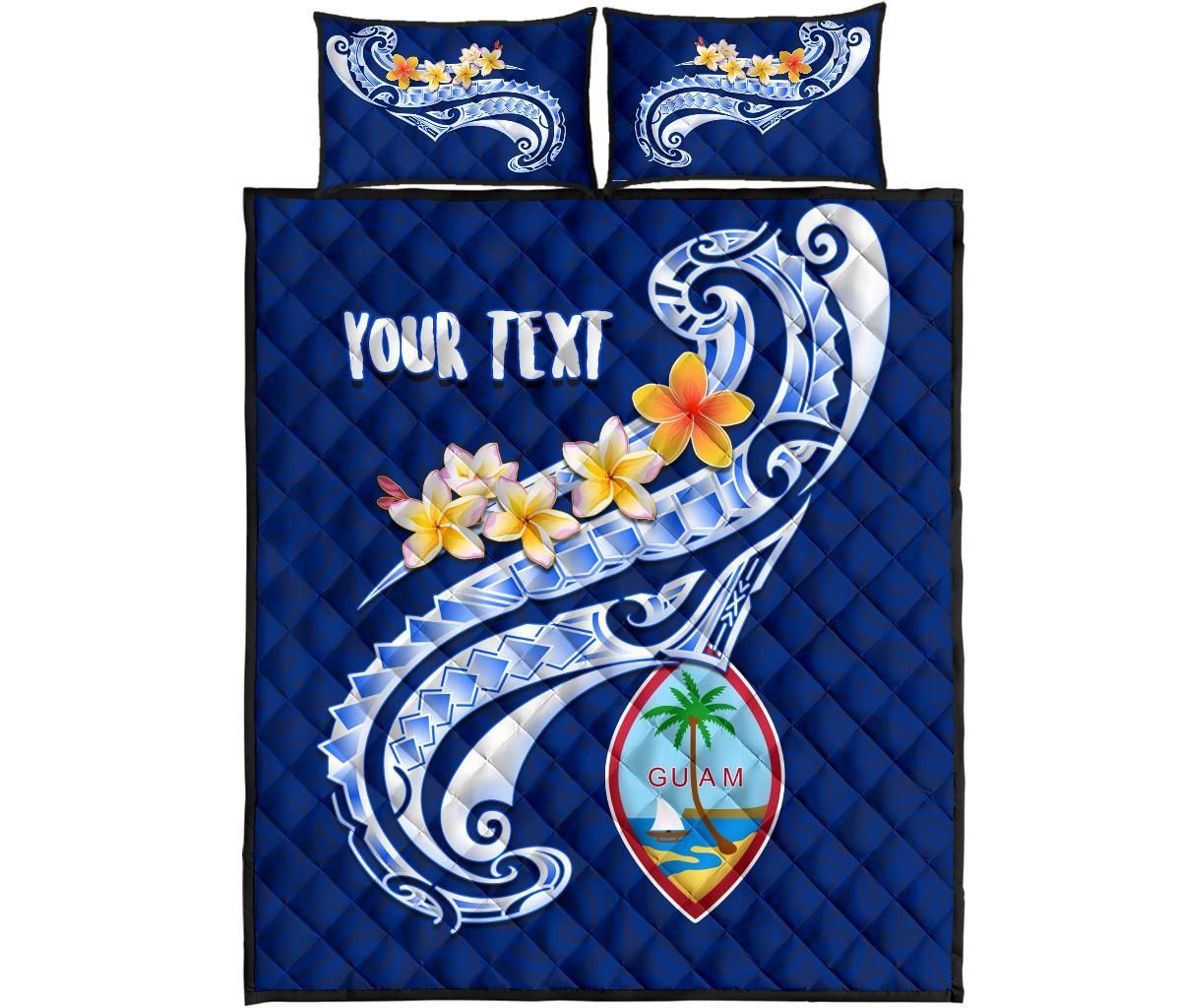 Guam Personalised Quilt Bed Set - Guam Seal Polynesian Patterns Plumeria (Blue)