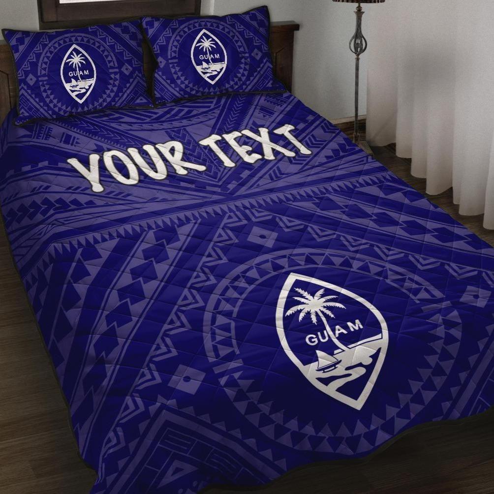 Guam Personalised Quilt Bed Set - Guam Seal With Polynesian Tattoo Style (Blue)