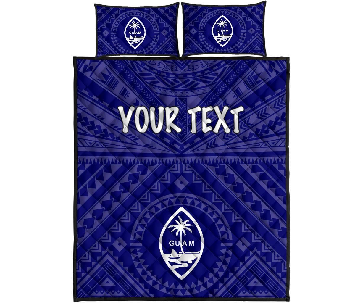 Guam Personalised Quilt Bed Set - Guam Seal With Polynesian Tattoo Style (Blue)
