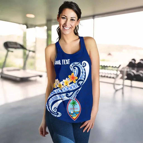 Guam Personalised Women Racerback Tank - Guam Seal Polynesian Patterns Plumeria (Blue)
