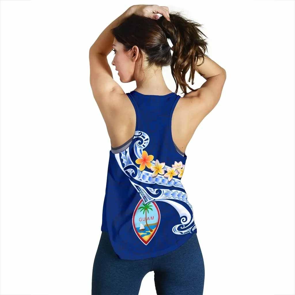 Guam Personalised Women Racerback Tank - Guam Seal Polynesian Patterns Plumeria (Blue)