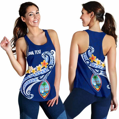 Guam Personalised Women Racerback Tank - Guam Seal Polynesian Patterns Plumeria (Blue)