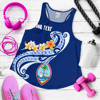 Guam Personalised Women Racerback Tank - Guam Seal Polynesian Patterns Plumeria (Blue)