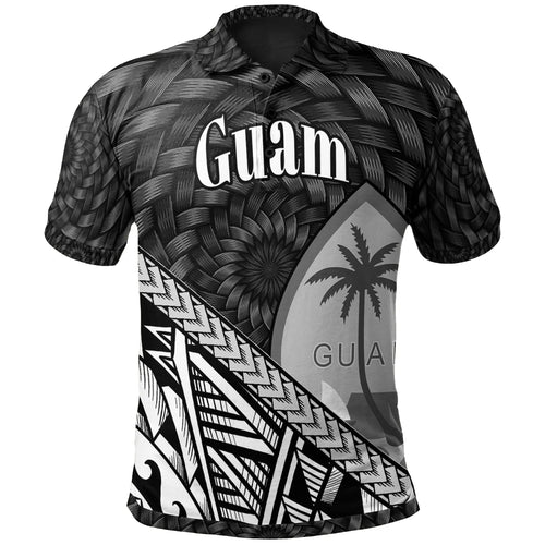 Guam Polo Shirt - Black Tapa Patterns With Bamboo