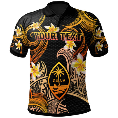 Guam Polo Shirt - Custom Personalised Polynesian Waves with Plumeria Flowers (Orange)