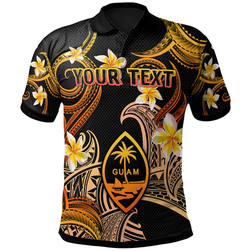 Guam Polo Shirt - Custom Personalised Polynesian Waves with Plumeria Flowers (Orange)