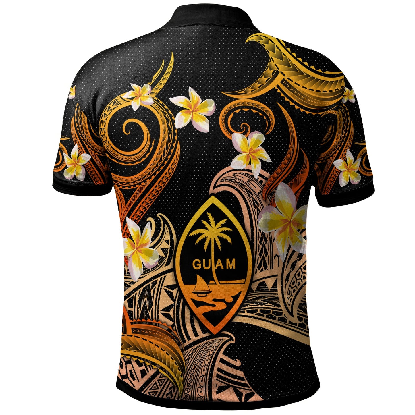Guam Polo Shirt - Custom Personalised Polynesian Waves with Plumeria Flowers (Orange)