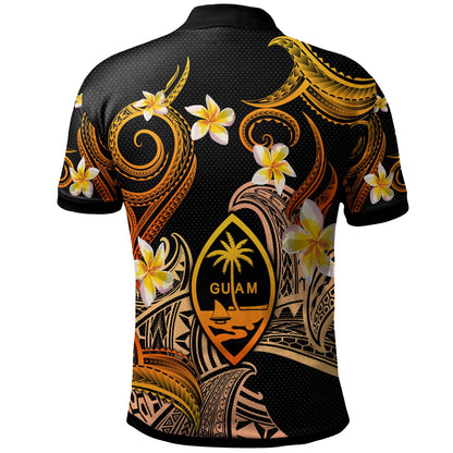 Guam Polo Shirt - Custom Personalised Polynesian Waves with Plumeria Flowers (Orange)