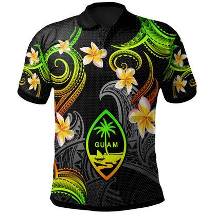 Guam Polo Shirt - Custom Personalised Polynesian Waves with Plumeria Flowers (Reggae)