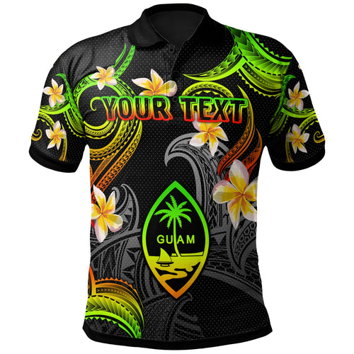 Guam Polo Shirt - Custom Personalised Polynesian Waves with Plumeria Flowers (Reggae)