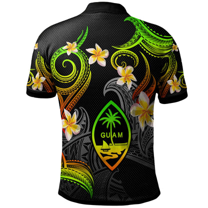 Guam Polo Shirt - Custom Personalised Polynesian Waves with Plumeria Flowers (Reggae)