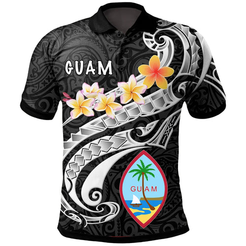 Guam Polo Shirt - Guam Seal Polynesian Patterns Plumeria (Black)